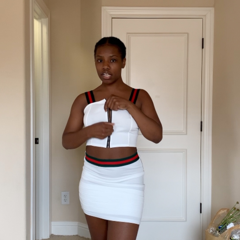 White Two Piece Zippered Skirt Set